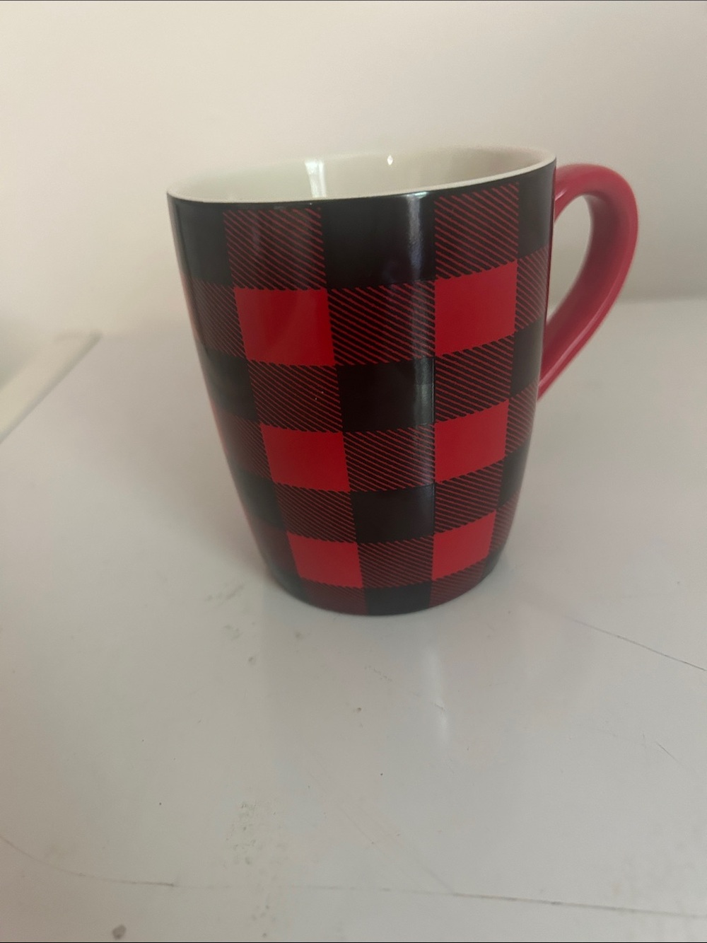 Red Buffalo Plaid Ceramic Coffee Mug with Comfortable Handle